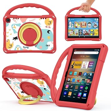 Fire HD 8 Tablet Case,Kindle 8 Case,Auorld Rotating 360 Lightweight Shockproof 8 inch Tablet Cover with Handle Stand for Fire HD 8/8 Plus12/10th Generation,2022/2024 Release,Red