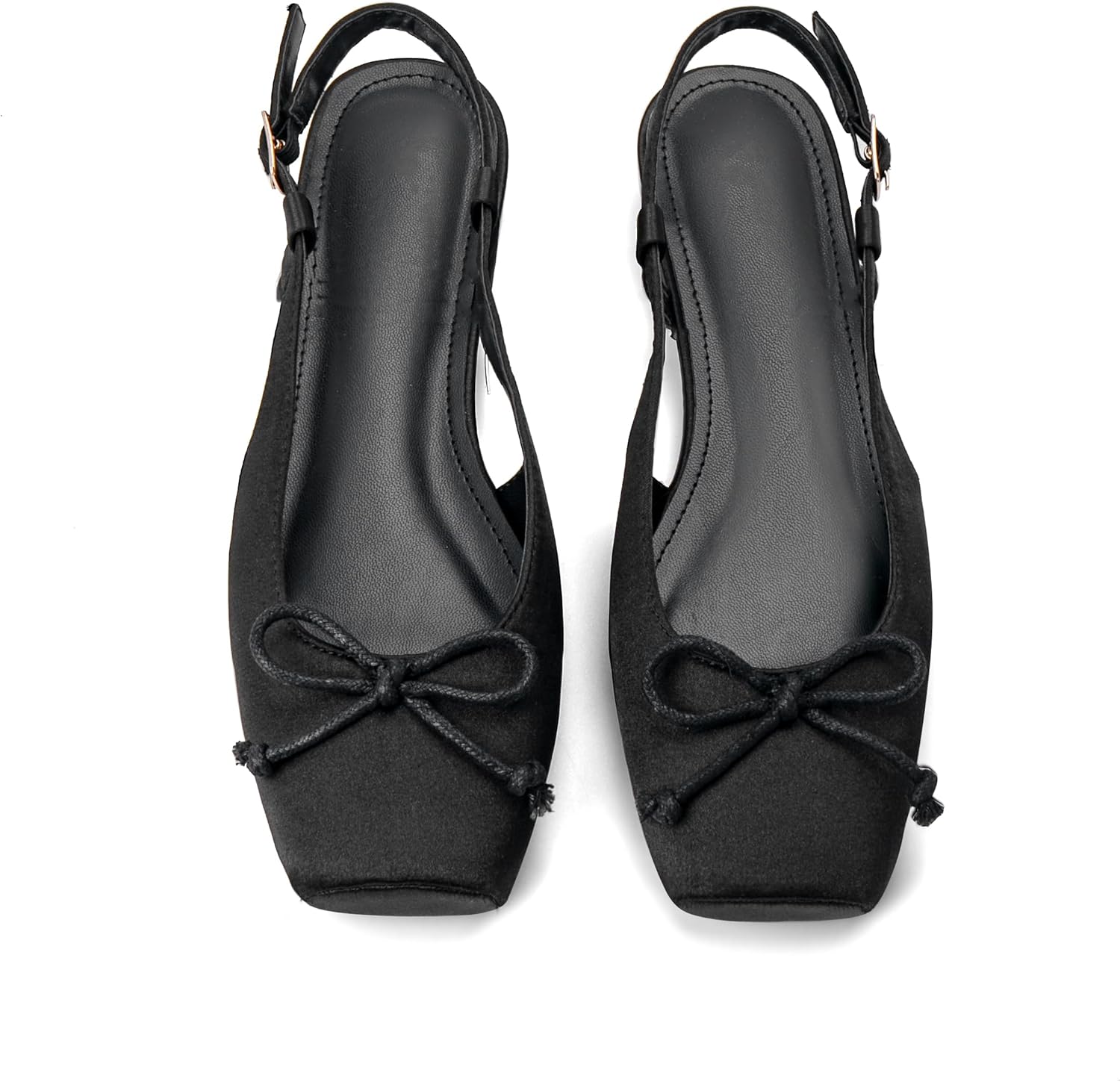 Women’s Ballet Flats Slingbacks Square Toe Bow Knit Dressy Flat Shoes with Ankle Buckles Satin