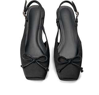 Women's Ballet Flats Slingbacks Square Toe Bow Knit Dressy Flat Shoes with Ankle Buckles Satin