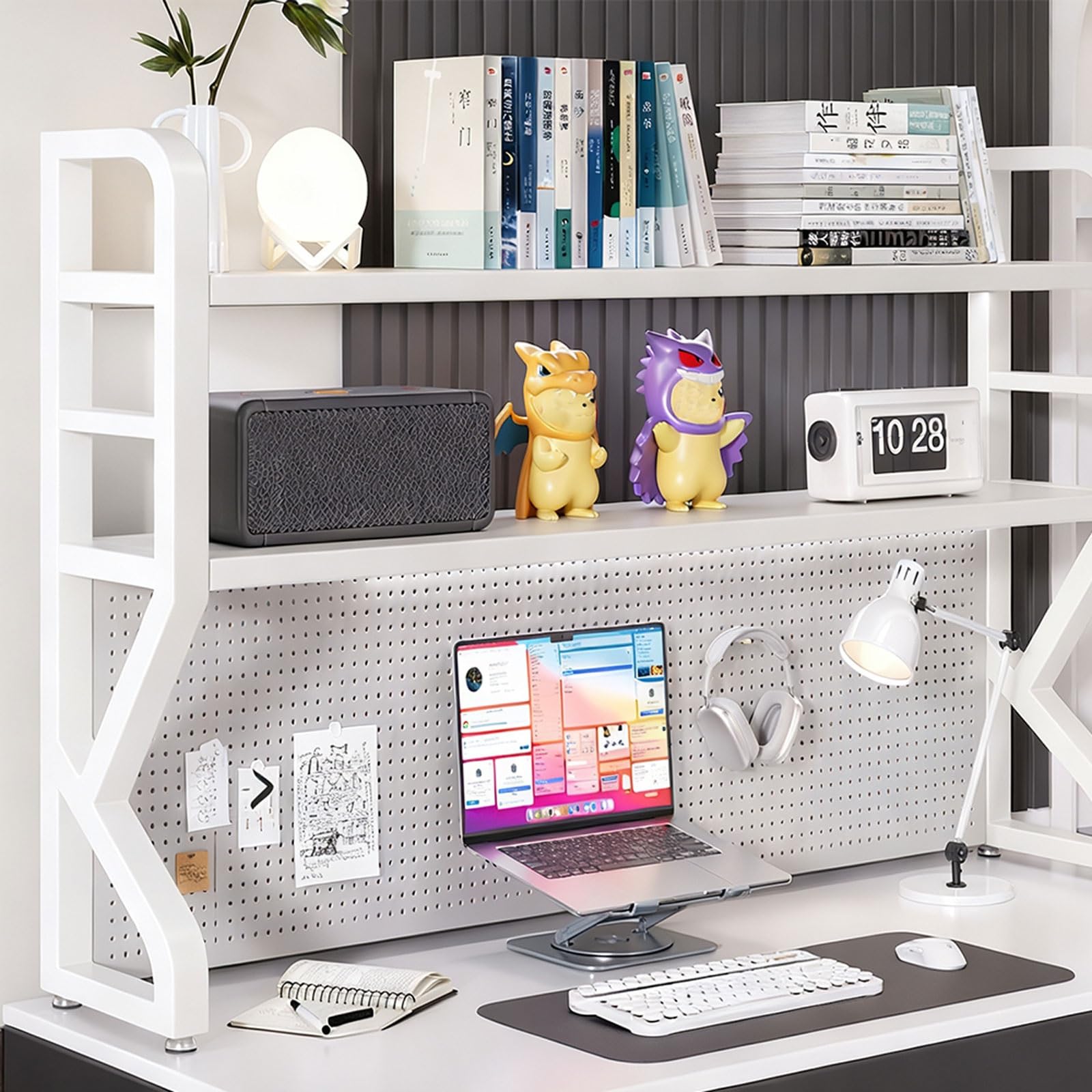 Genérico Paneles organizadores de Pared con Tablero Perforado. Estantería de Escritorio con Vitrina - Estantería Blanca para Escritorio y Tablero Perforado para Oficina, hogar y Dormitorio - Solución