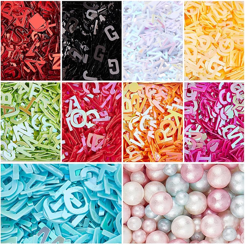 OLYCRAFT 140g Sequins Resin Fillers Alphabet Glitter Letter Sequins Resin Charms Flakes ABS Plastic Beads Resins Filling Accessories Sequin for Nail