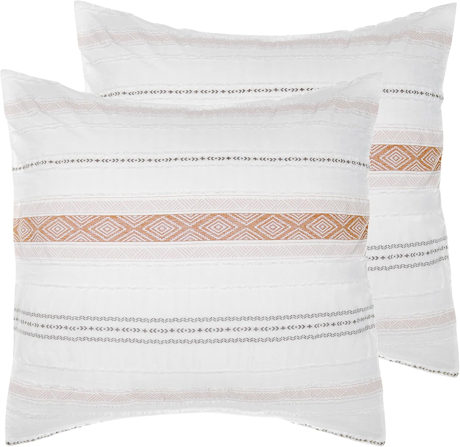 Levtex Home - Pickford Beige Euro Sham Set of 2 - Jaquard - Beige, Taupe and Cream - (26x26in.), No Insert- Cotton