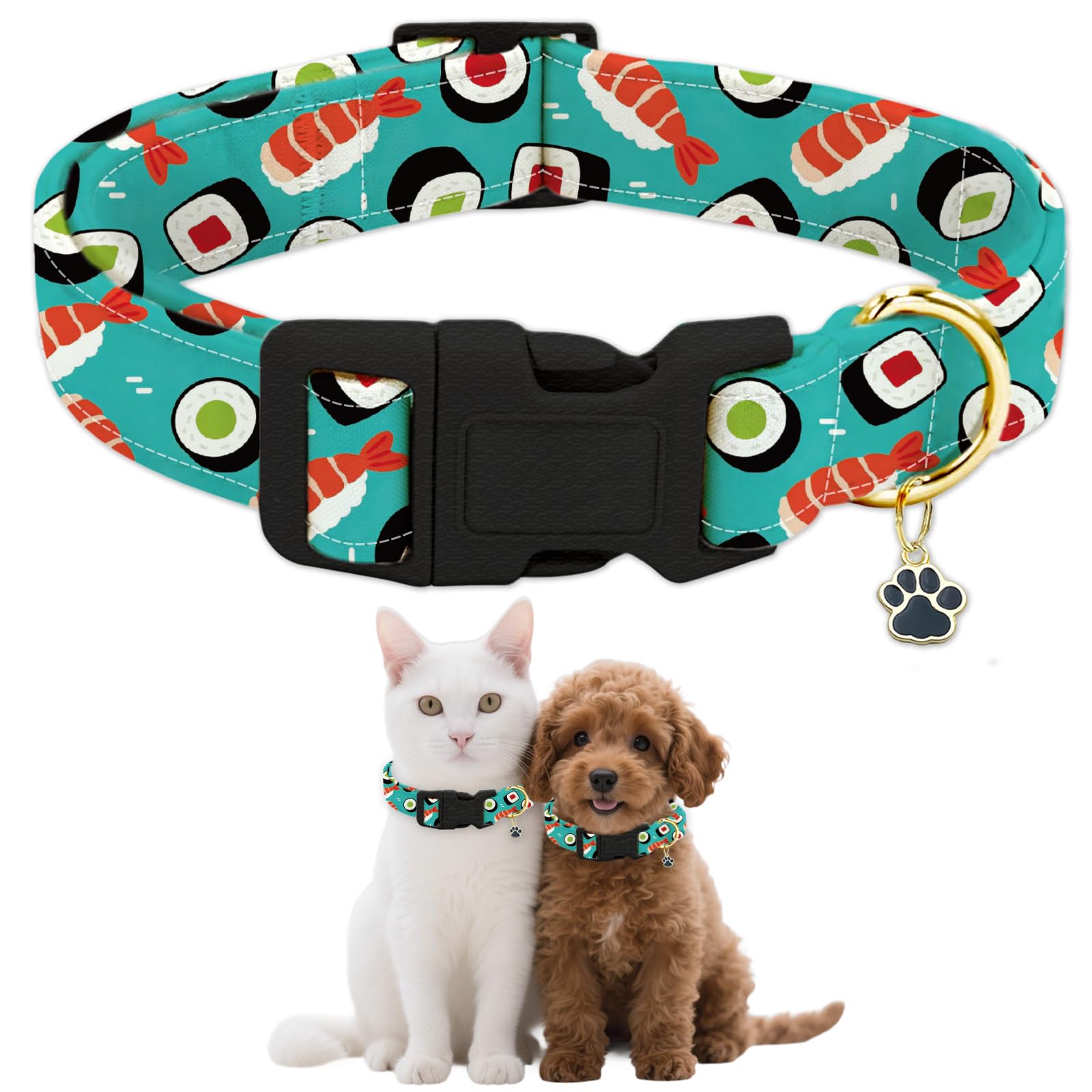 GLOBLELAND Sushi Dog Collar Food Pet Collars Adjustable Soft Cute Dog Collar with Quick Release Buckle for Small Dogs Puppy Walking Running — image 1