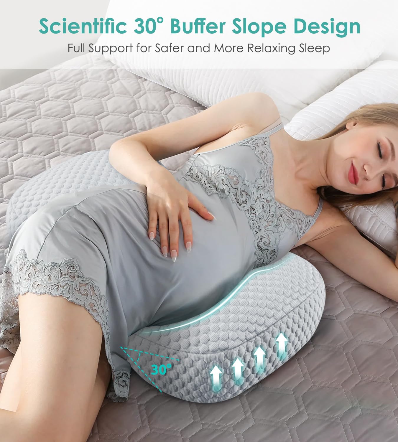 Pregnancy Pillow Cooling for Sleeping, Detachable and Adjustable Double-Sided Support Maternity Pillow Skin-Friendly for Pregnant Women Back, HIPS, Legs(30°Slope Design Verified by Expectant Mothers)