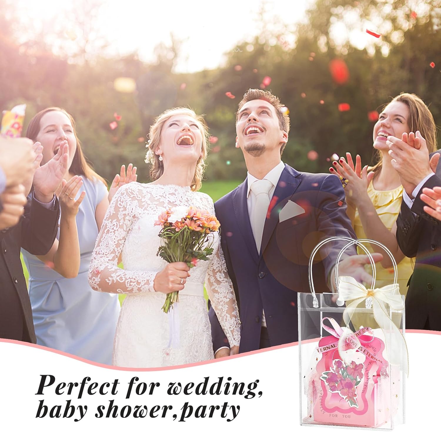 Ohuimrt 50 PCS Clear Plastic Gift Bags with Handles, 5.9 x 7.9 x 2.8 Inches Reusable Party Favor Bags with Ribbon Transparent Gift Wrap Bags Bulk for Weddings Birthdays - Image 7