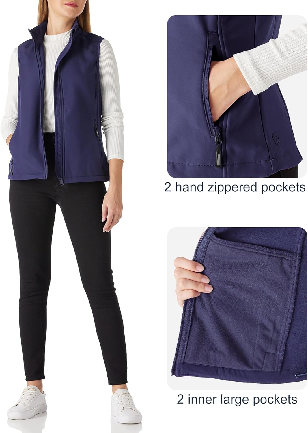 Outdoor Ventures Women's Lightweight Softshell Vest Windproof Fleece Lined Zip Up Sleeveless Jacket for Running Hiking Golf - Image 5