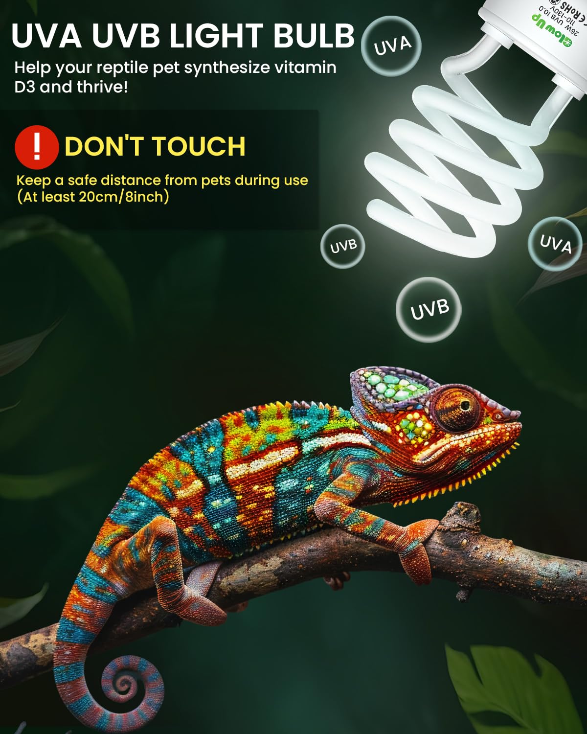 GlowUp UVA UVB Light Bulbs for Reptiles E26 Combo Pack 110V - 100W Reptile Heat Lamp Bulb + 26W 10.0 UVB Bulb Provide Heat, Light, D3 and UV for Bearded Dragon, Tortoise, Lizard - image 4