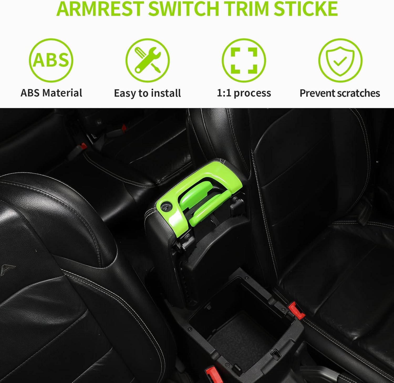 Center Console Armrest Switch Trim Sticker, Arm Rest Open Button Cover for 2018-2021 Jeep Wrangler JL JLU & Jeep Gladiator JT(Green)