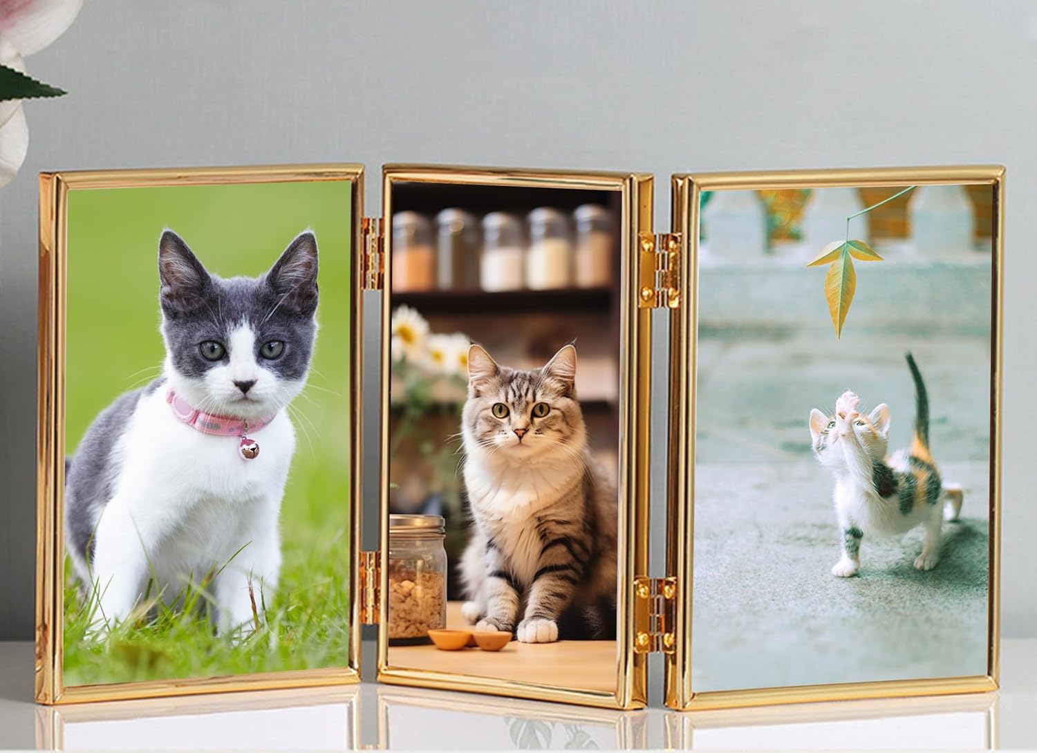 6x8 Photo Frame Silver Tabletop Display, Glass Rectangle Picture Frames Vertical Triple Folding Frame Metal for Home Decor