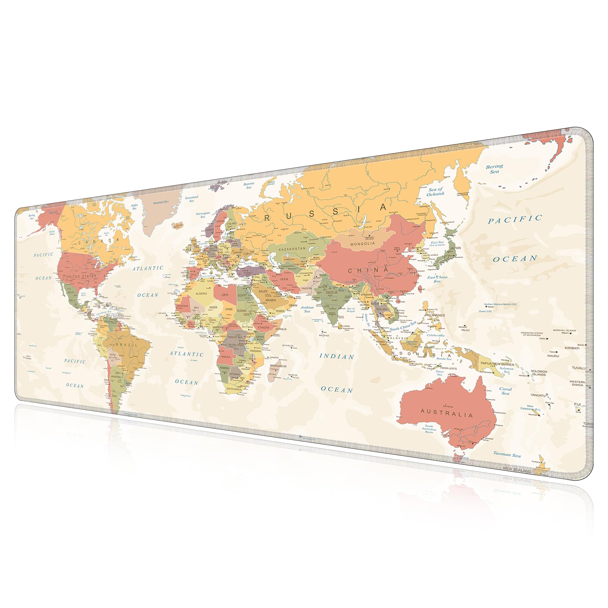LL-COEUR Weltkarte Große Mousepad mit Vernähte Kanten 140x50x0,3cm Erweitertes Mauspad Tastaturunterlage Large Tischunterlage mit Rutschfeste Gummibasis XXL
