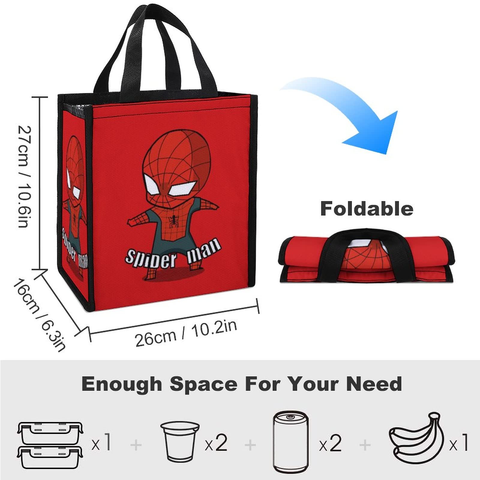 Amazon | スパイダーマン ランチバッグ 保冷 保温 折りたたみ 子供用
