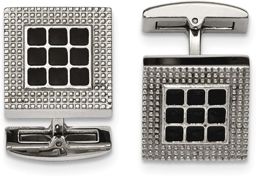 Stainless Steel Black Rubber Square Cuff Links