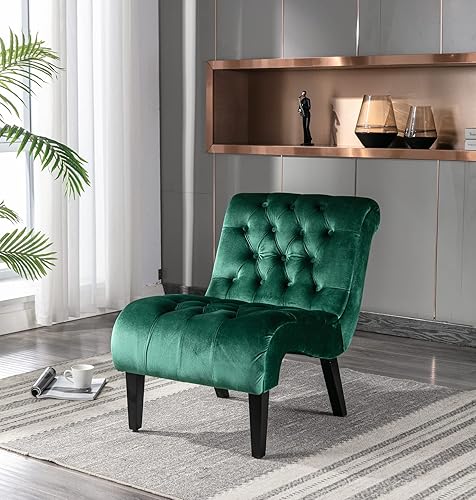 Miniatura 9 de Comfy Velvet Accent Chair, Upholstered Armless Side Chair for Living Room, Modern Lounge Chair with Tufted Back and Rolled Edge Design, Comfy