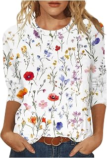 3/4 Sleeve Tops for Women Summer Floral Paisley Print Tees Shirts Trendy Ladies Blouses Dressy Casual Clothing 2023