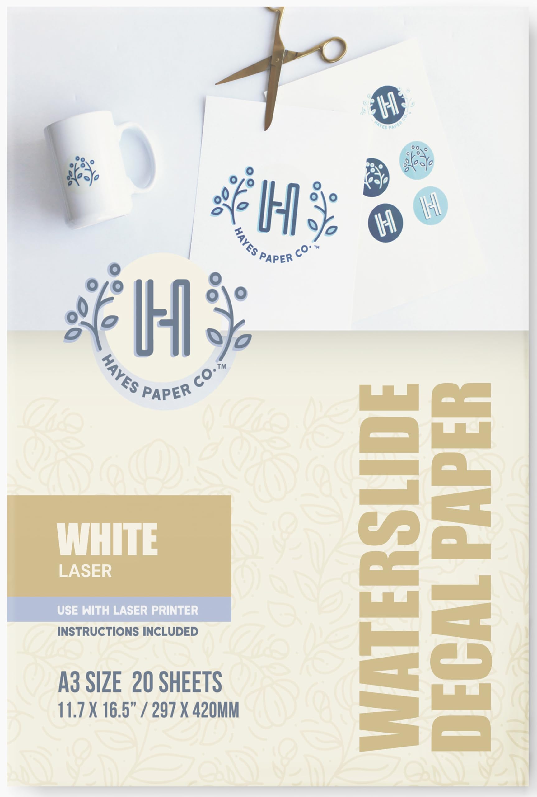 Hayes Paper Co, Waterslide Decal WHITE LASER (A3, 20 Sheets)