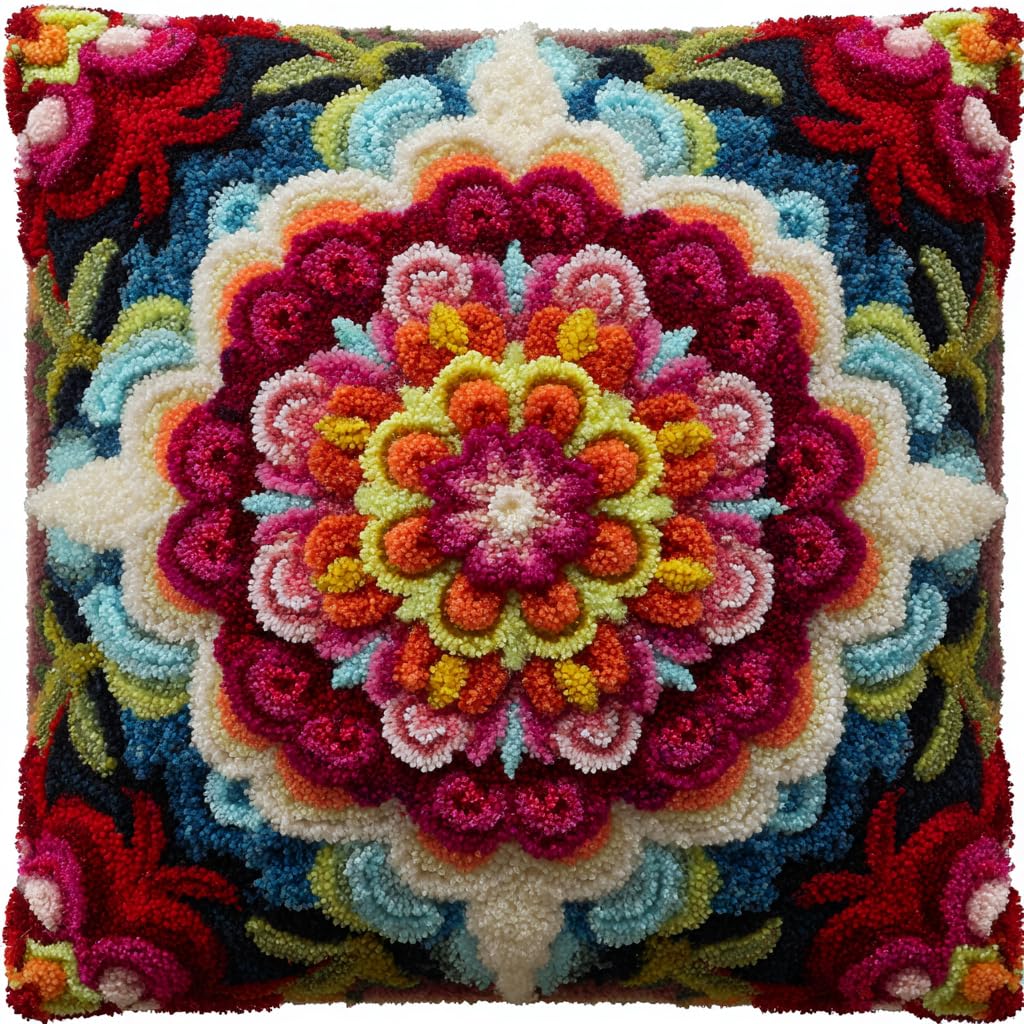 Henypt DIY Latch Hook Kits Pillow, Flowers