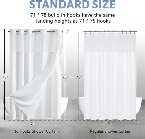 Miniatura 74 de Furlinic Cortina de ducha extra larga con tejido de gofre sin gancho con forro a presión, cortinas de baño de tela texturizada resistente