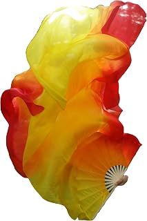 Winged Sirenny Belly Dance Silk Fan Veils Adjustable Pairs, 70"(180 cm) Worship Praise Flags Streamers(longside red-orange-yellow)