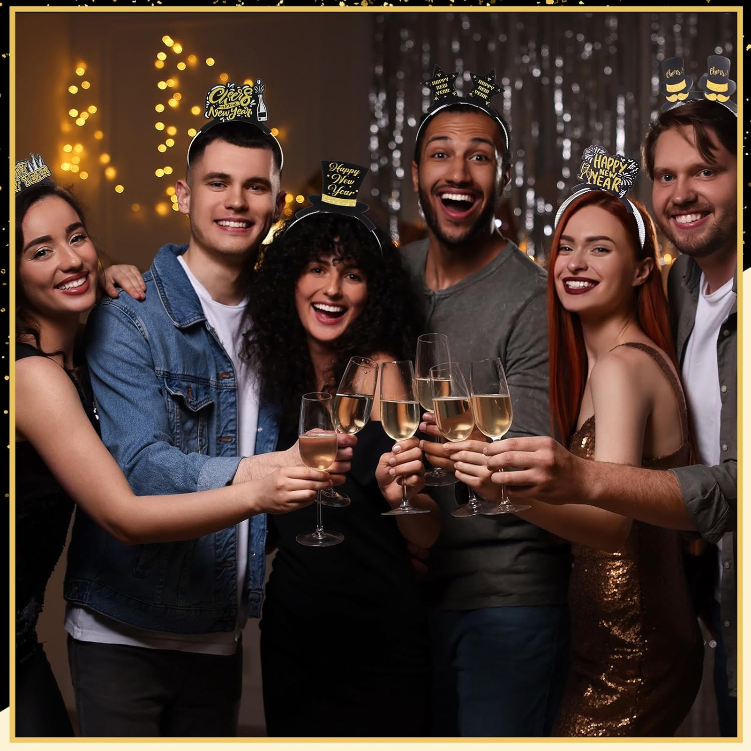 Daifunli 24 Pcs Happy New Year Headband 2026 New Year Eve Party Supplies Favor Bulk Gold Silver Black Booth Props Decoration