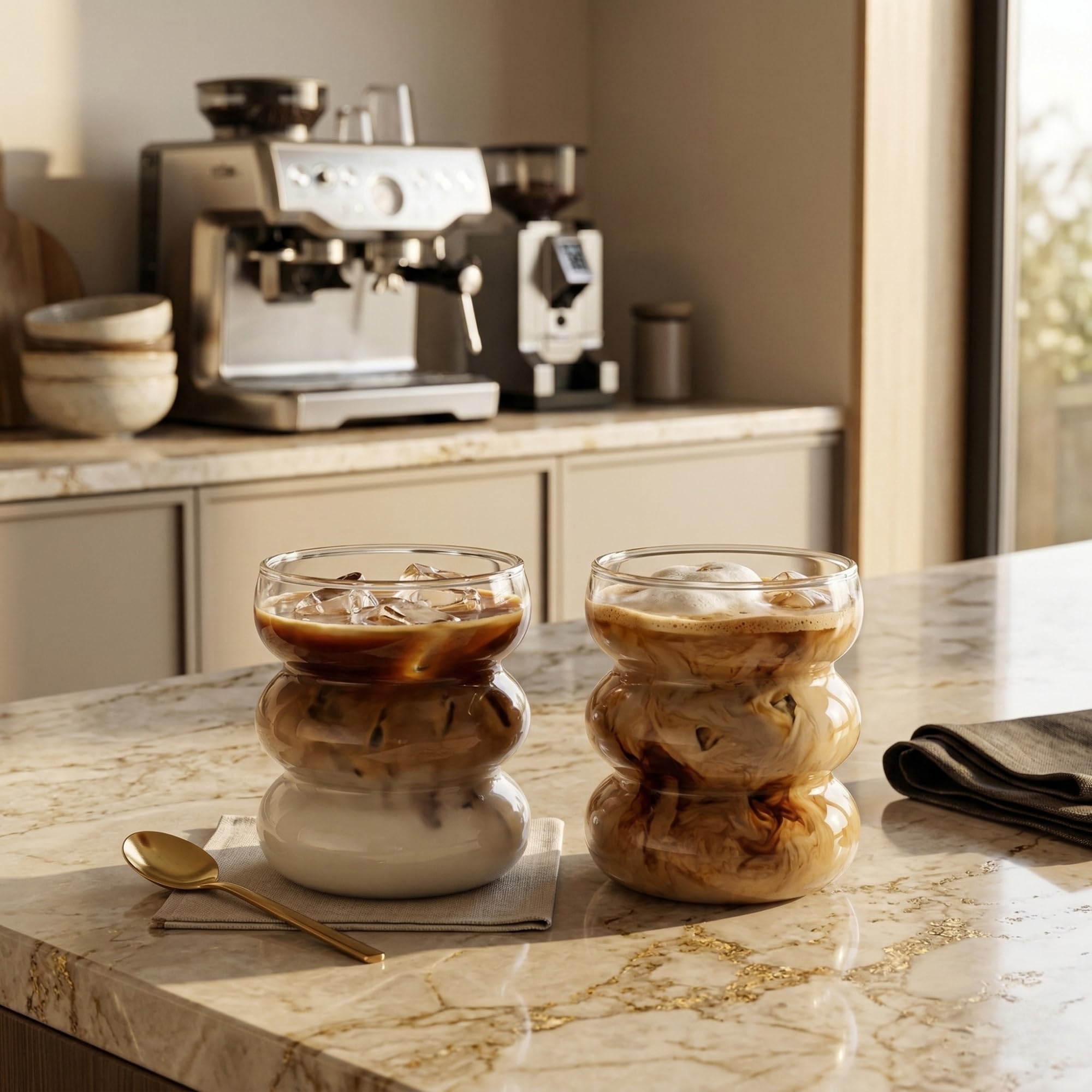 Asimetrik Borosilikat Cam Bardak, 350 Ml Kapasite, Isıya Dayanıklı Yapı, Makinede Yıkanabilir, Ev Ofis Restoran İçin Kullanıma Uygun Borosilikat Cam Kahve Espresso Latte Sunum Bardağı