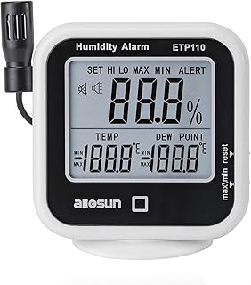 ALLOSUN Digital Thermometer Hygrometer Indoor Humidity Greenhouse Temperature Monitor Alarm Long Probe Gauge Dew-Point Meter with LCD Display
