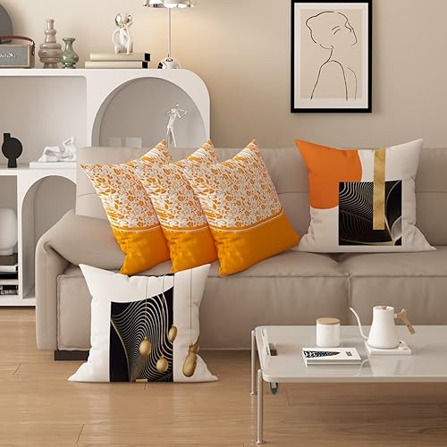 Miniatura 4 de Funda de almohada decorativa para sofá de sala de estar, patrón impreso de doble cara, funda de cojín naranja geométrica abstracta estilo nórdico,