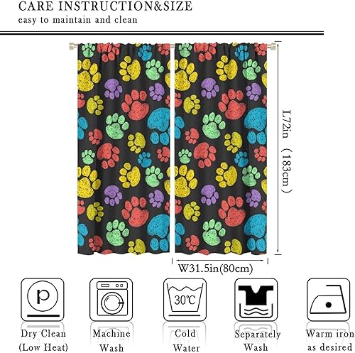 Miniatura 205 de Cortinas opacas con estampado de patas de perro, estampado de patas de perro y huesos, tratamiento de ventana, cortinas con aislamiento térmico