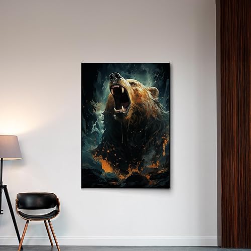 Miniatura 5 de Canvas Print Wall Art Black Bears in The Spring Forest Nature Wilderness Illustrations Modern Art Rustic Scenic Colorful Multicolor for Living Room