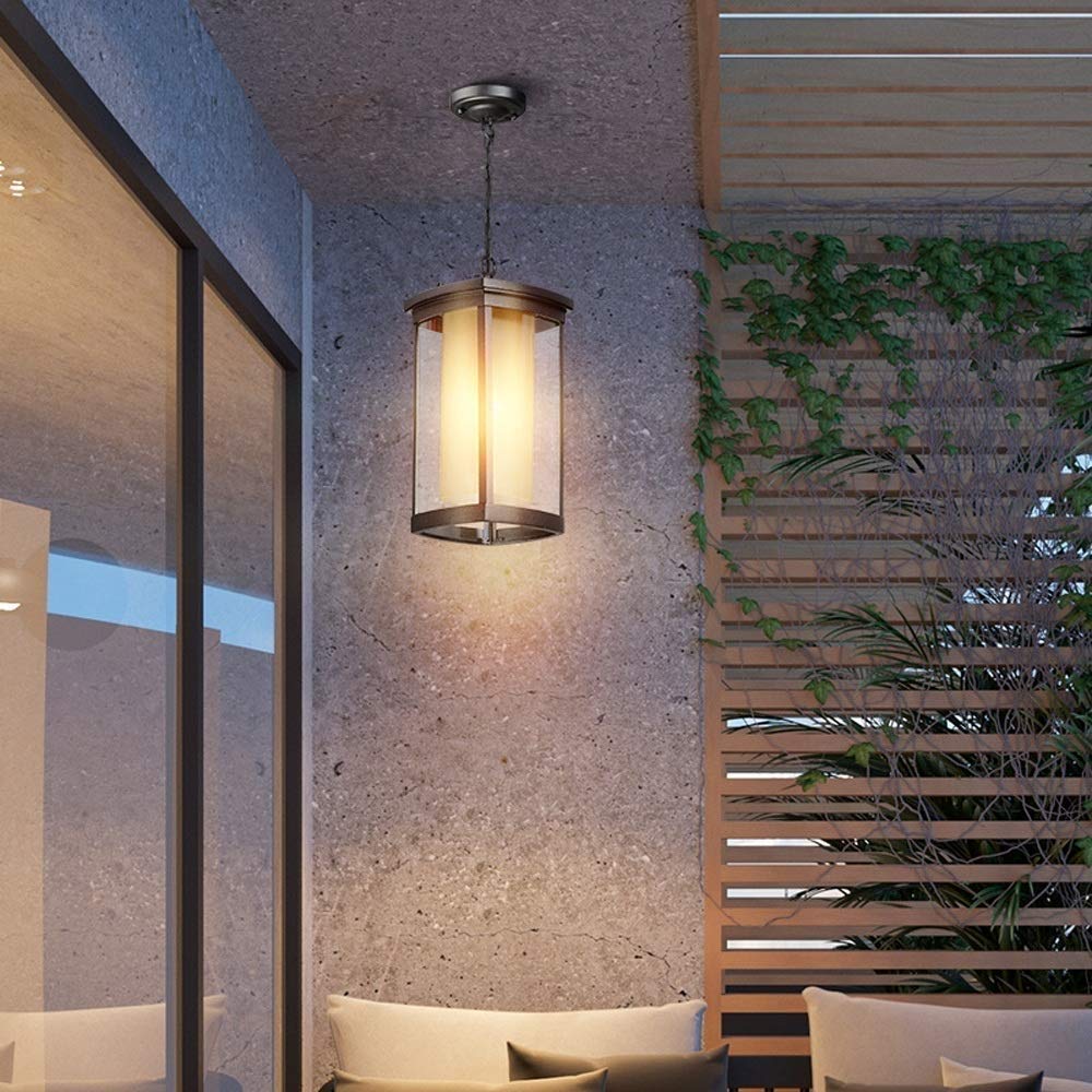 lampy wiszące, Zewnętrzna aluminiowa lampa na werandę, szklana latarnia, metalowa wisząca patio, wodoodporna, winnica, urządzenie oświetleniowe E27 Edison