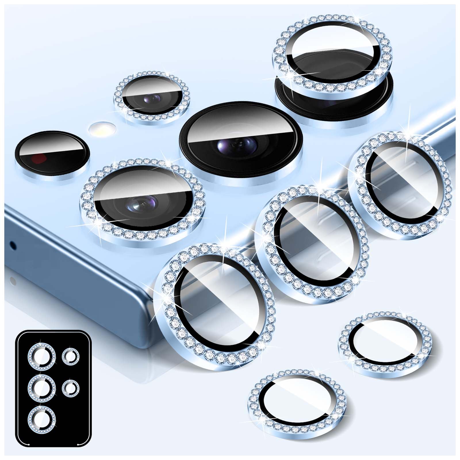 Kucheed Diamond Camera Lens Protector for Samsung Galaxy S24 Ultra, 9H Tempered Glass Back Camera Cover Screen Protector, Bling Anti-Scratch Individual Aluminum Metal Protective Ring