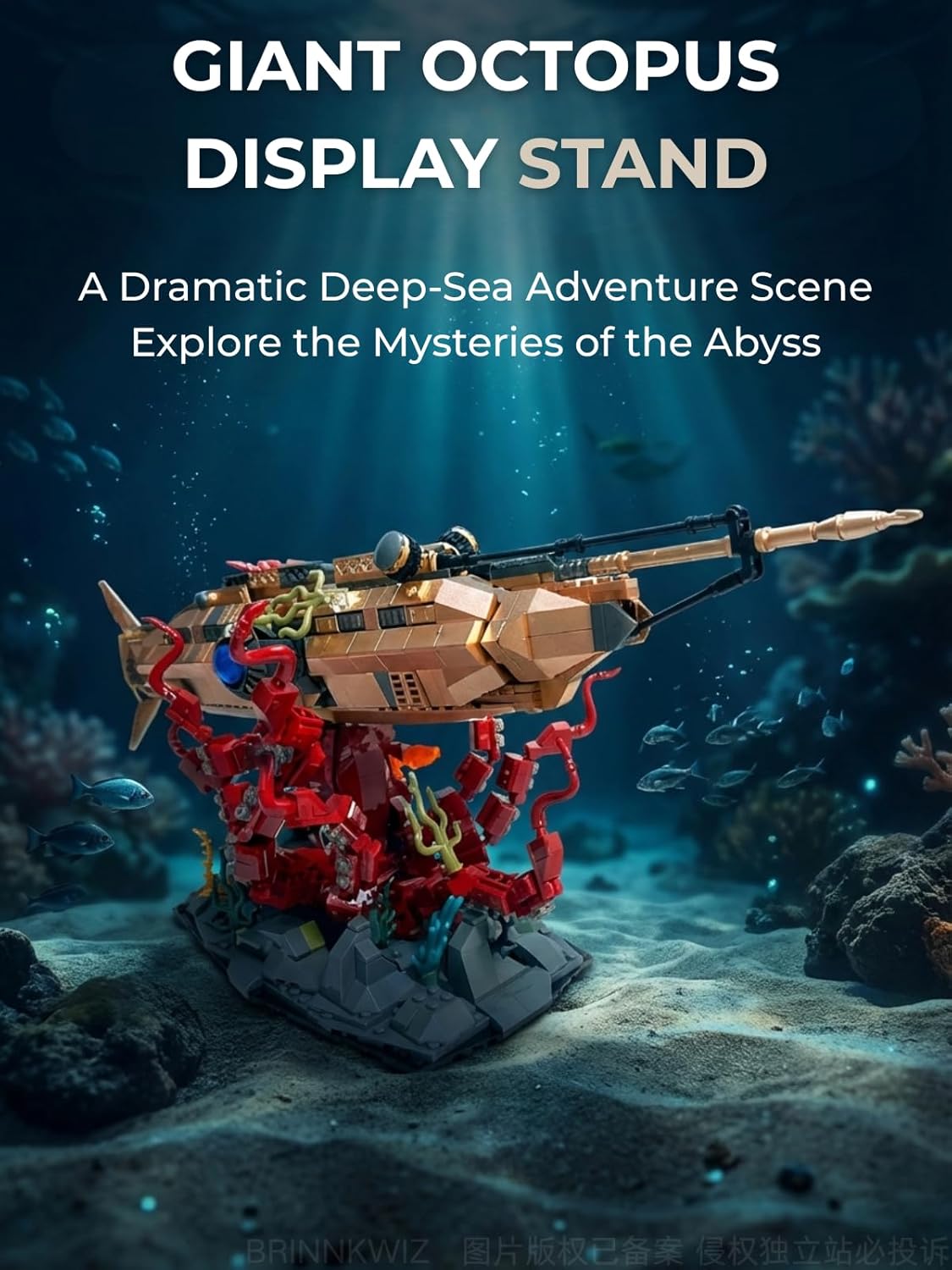 Steampunk Nautilus Submarine Building Set with Giant Octopus Display Stand, Retro Mechanical Undersea Adventure Model Kit for Adults, Desk Decor Compatible with Major Brick Brands