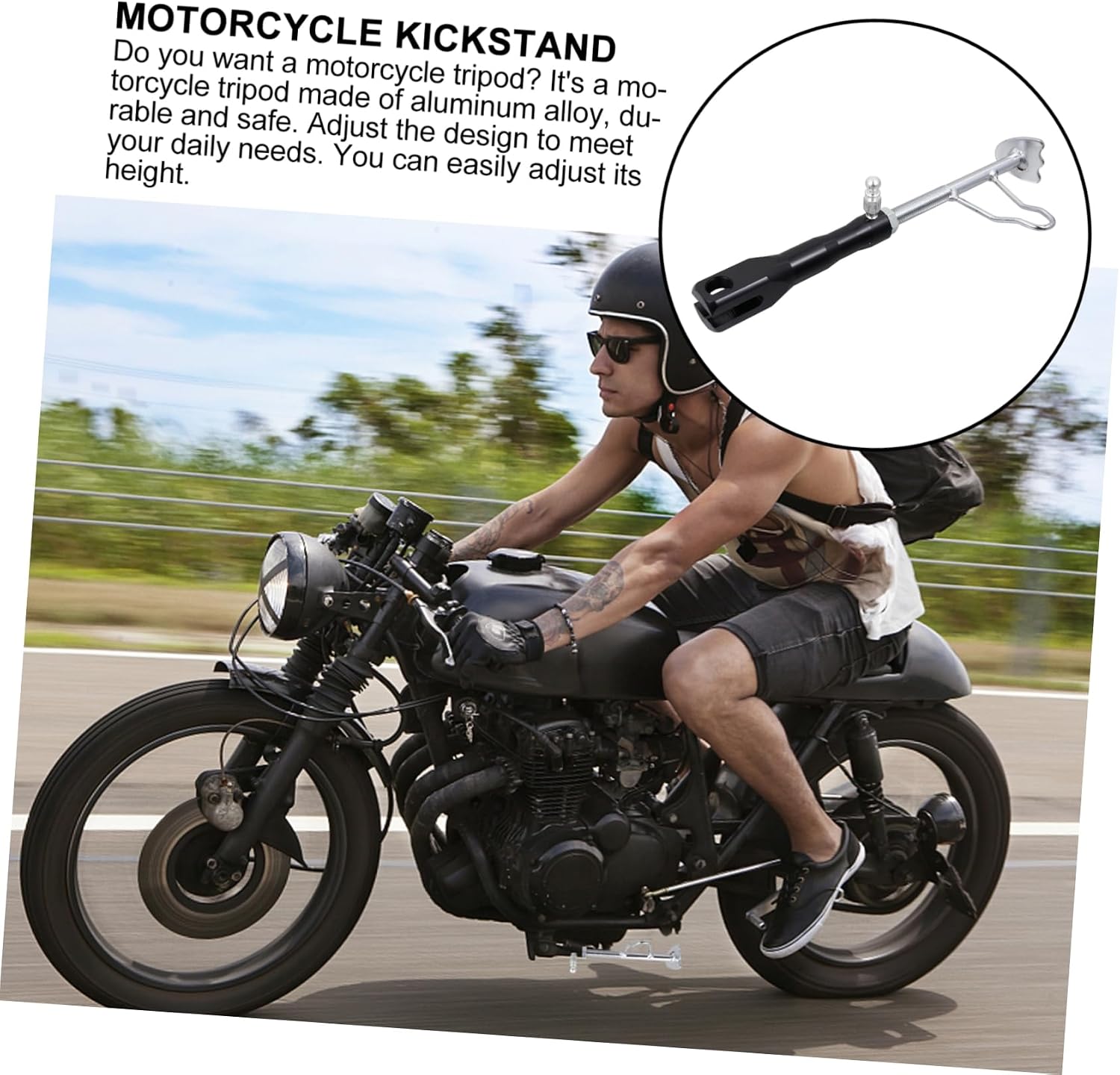 Adjustable Motorbike Side Kickstand Aluminum Alloy Retractable Stand Black