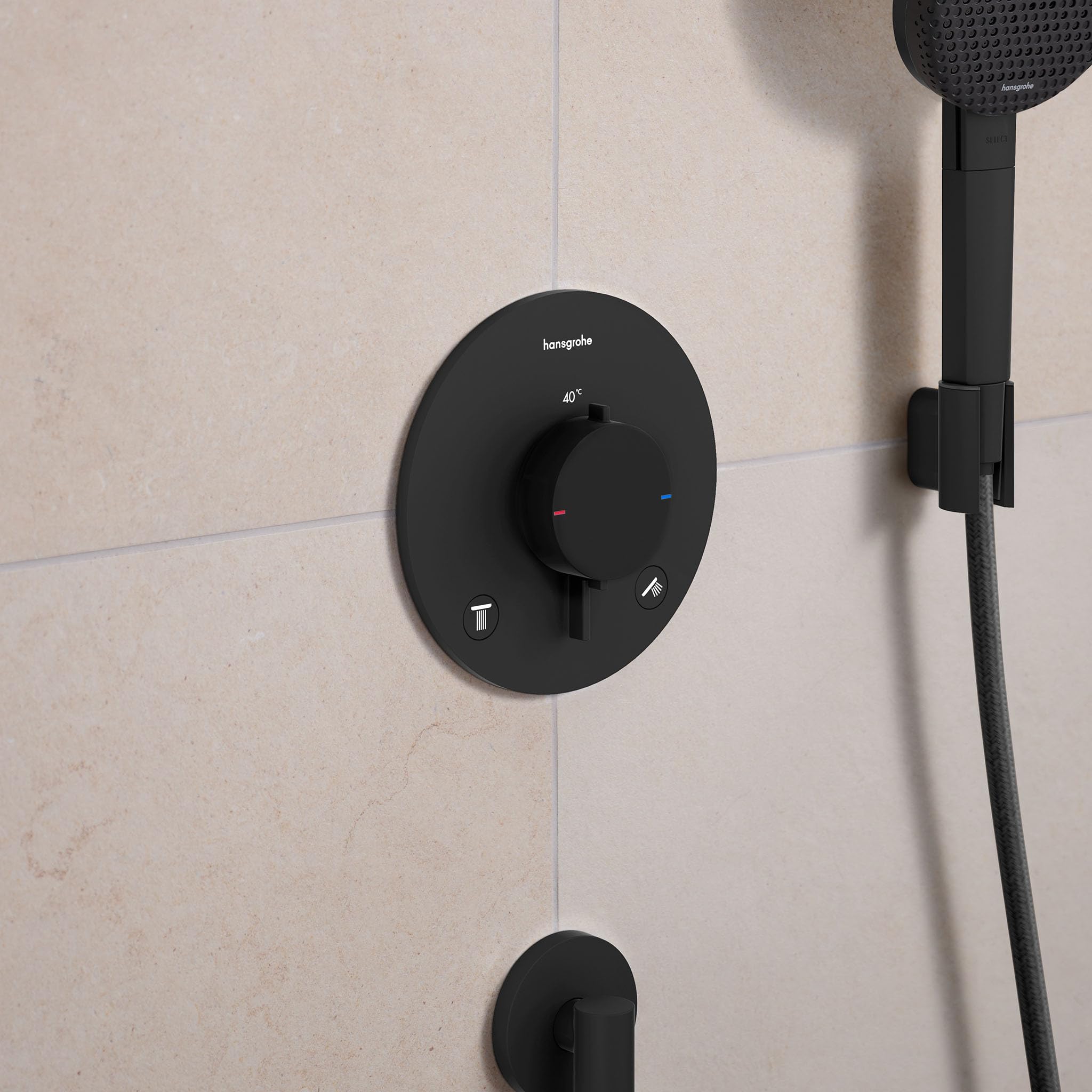 hansgrohe Ecostat Comfort S - Duschthermostat Unterputz, Duscharmatur mit Sicherheitssperre (SafetyStop) bei 40° C, Thermostat für die Dusche, Mischbatterie für 2 Verbraucher, Mattschwarz, 33715670