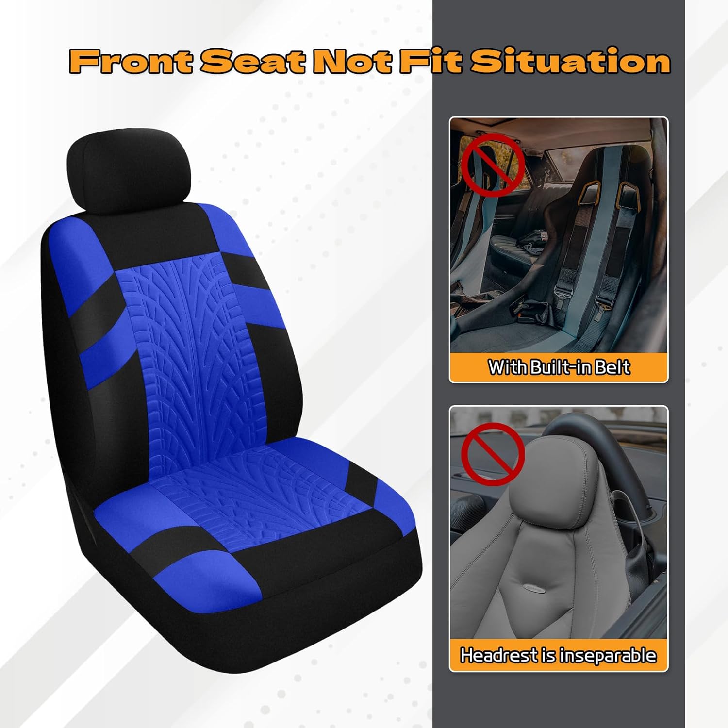 2PCS Car Front Seat Cover with 2 Headrest Covers, Breathable Waterproof Seat Covers for Front Seats, Universal Seats Cover Protector Car Accessories for Most Vehicles (Blue)