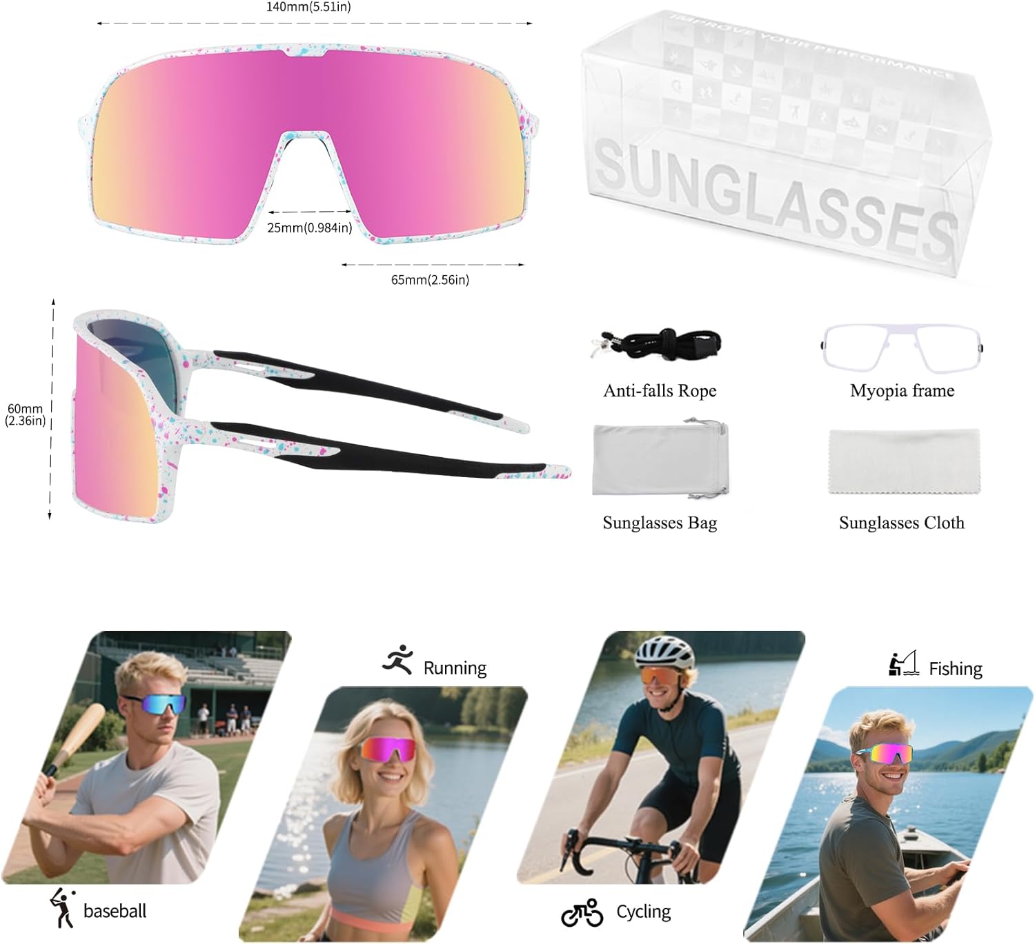 Ukoly Cycling Glasses Running Baseball Fishing Golf Sunglasses For Men Women,Sports Sunglasses HD Lens UV400coating 650 - Image 7