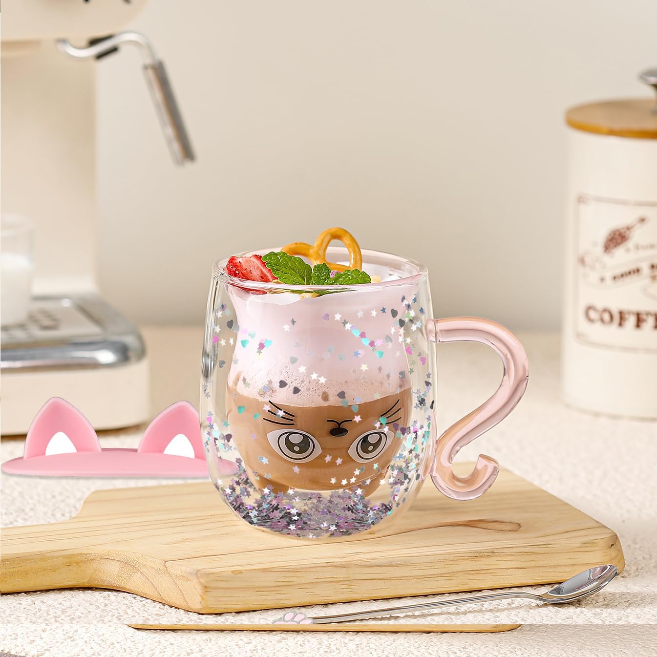 Gifts for Women Cat Gifts Double Walled Glass Coffee Latte Cup Cute Stuff Cat Mug Gifts for Her Christmas Stocking Fillers,Birthday,Valentines,Halloween Presents for Women,Kid,Mum,Teacher image 5