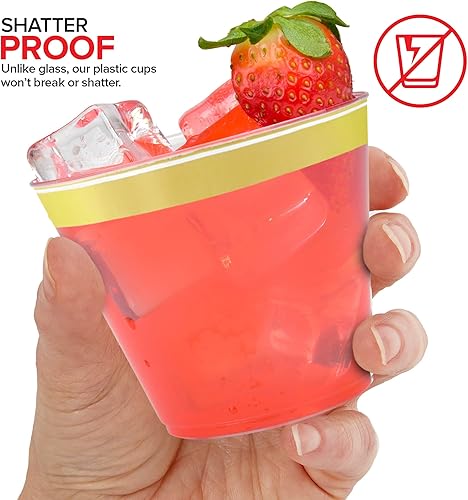 Miniatura 5 de Stock Your Home Vasos de plástico desechables con borde dorado de 9 onzas (paquete de 100) elegantes vasos para fiestas, bodas, vacaciones, vasos de
