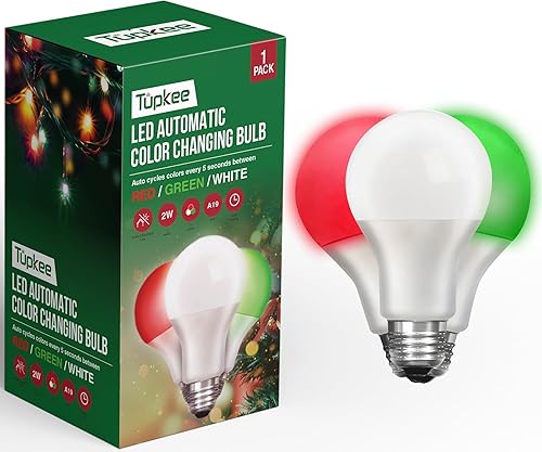 Miniatura 9 de Tupkee Bombilla LED automática que cambia de color – Ciclos automáticamente entre rojo/verde/blanco cada 5 segundos – PAR38, E26, 5W, porche de