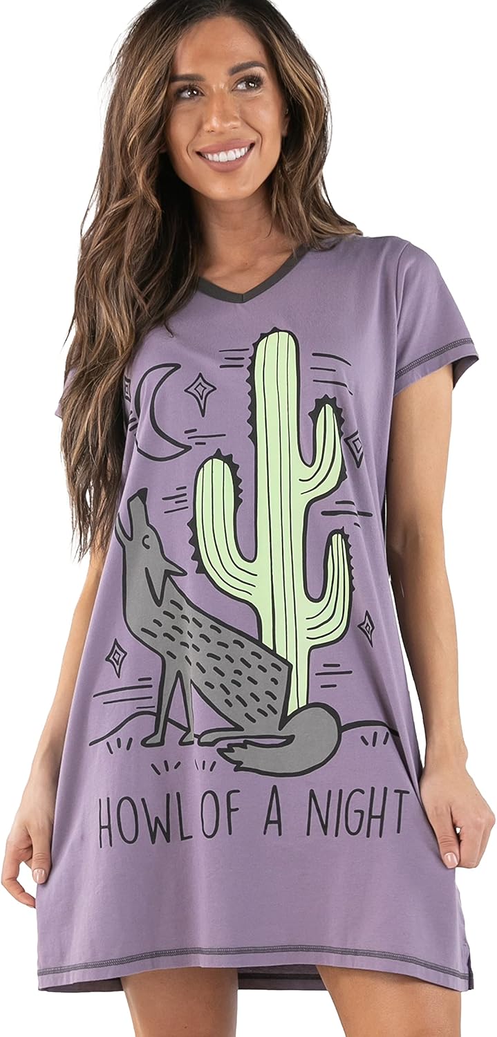 Lazy One Women's Nightgown, Funny V-Neck Sleep Shirt for Women, Novelty Pajama Tees