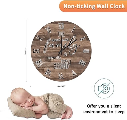 Miniatura 115 de UFunhome Reloj de pared de madera con cita familiar, el tiempo que pasa con la familia vale la pena cada segundo, reloj colgante redondo, funciona