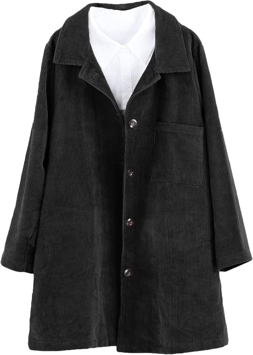Minibee Women's Corduroy Shacket Jacket Button Down Shirts Fall Long Sleeve Coat with Pockets