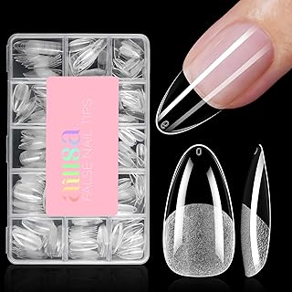 AILLSA Medium Almond Shaped Nail Tips - 15 Sizes 450pcs Acrylic Nails Tip Full Cover Half Matte Nails Tips Press on Nails for DIY Home Salon
