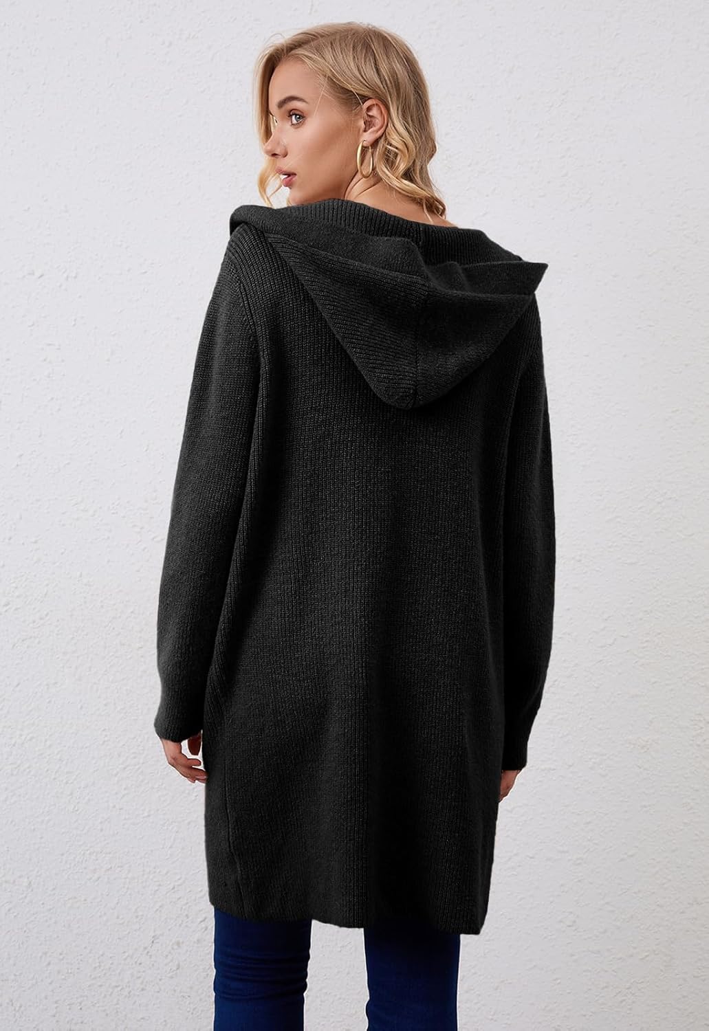 Alaster Queen Women's Hooded Fall Cardigan Long Sweater Open Front Button Down Knit Winter Cardigan Coats with Pockets - Image 4