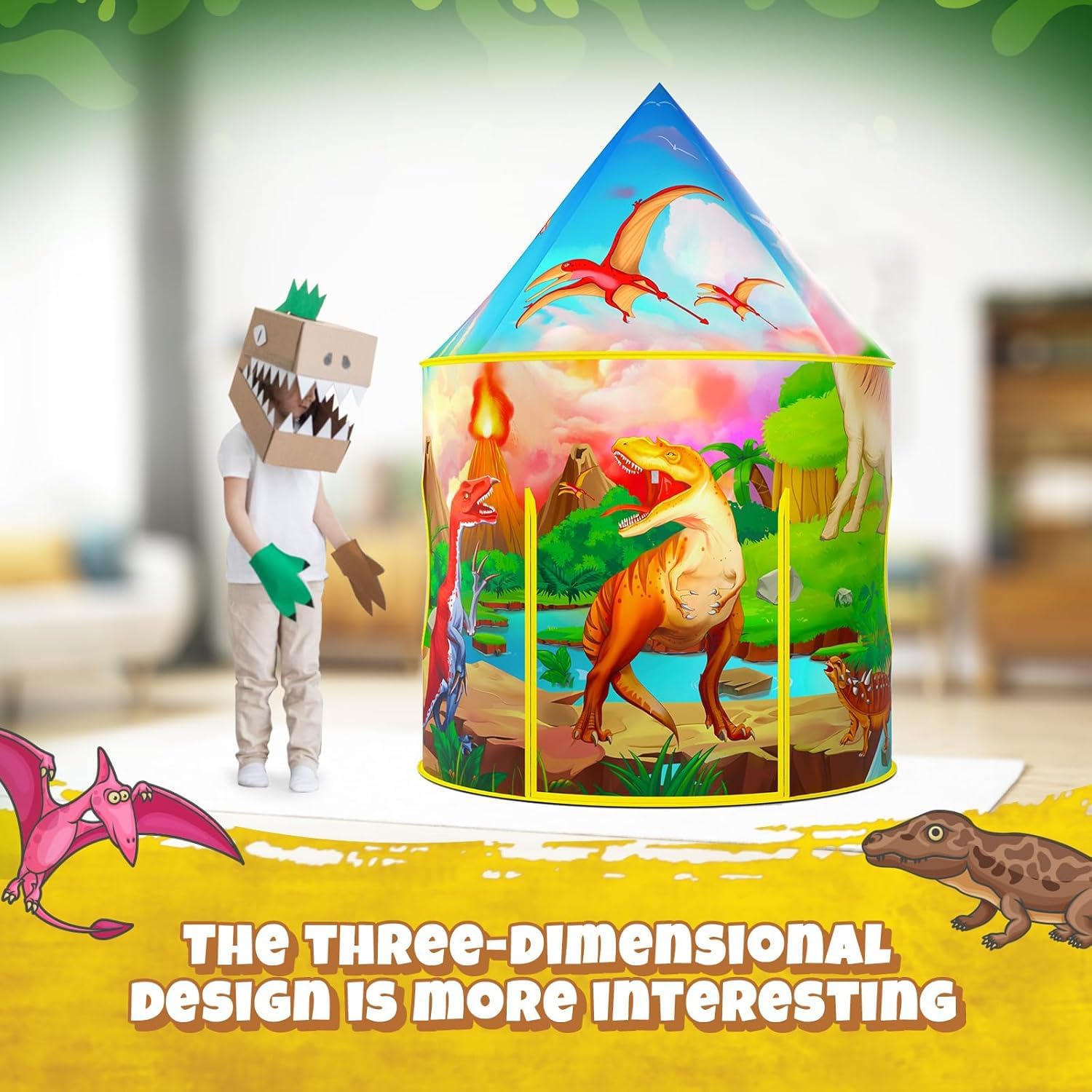 3PC Dinosaur Play Tents for Boys, Kids Play Tent with Ball Pit, Crawl Tunnel, Castle Tent for Toddlers, Baby Dinosaur World Playhouse Toys