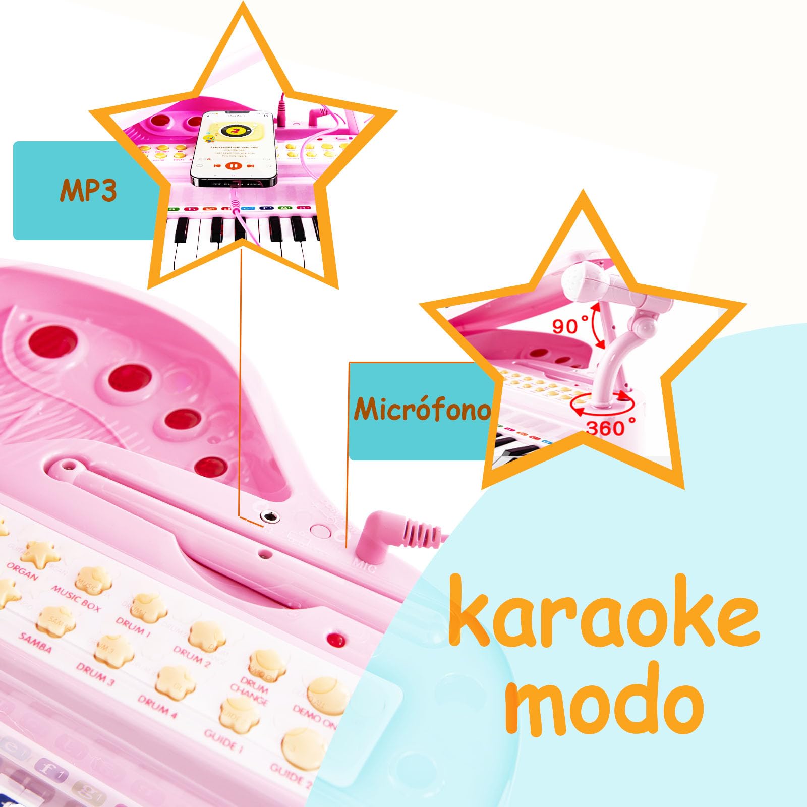 SOARS Piano pour Enfants 31 Touches, Clavier pour Enfant Électronique avec Microphone et Tabouret, Jouet Musical avec 3 Modes d'Enseignement et Fonction d'apprentissage Guidé par la Lumière, Rose