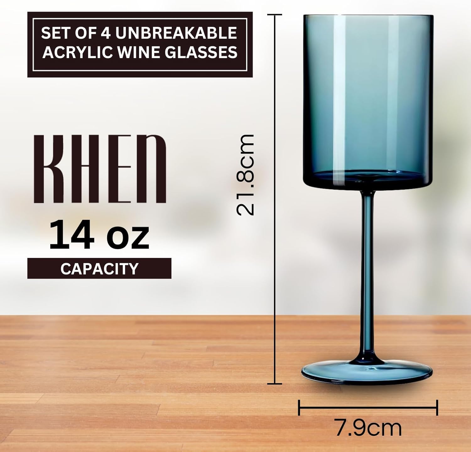 Unbreakable Stemmed Square Tritan Acrylic Floating Wine Glasses European Style | Set of 4 | 100% US Drinkware, 18 oz Dishwasher Safe Muted Color Shatterproof BPA-free plastic, All Purpose Glassware