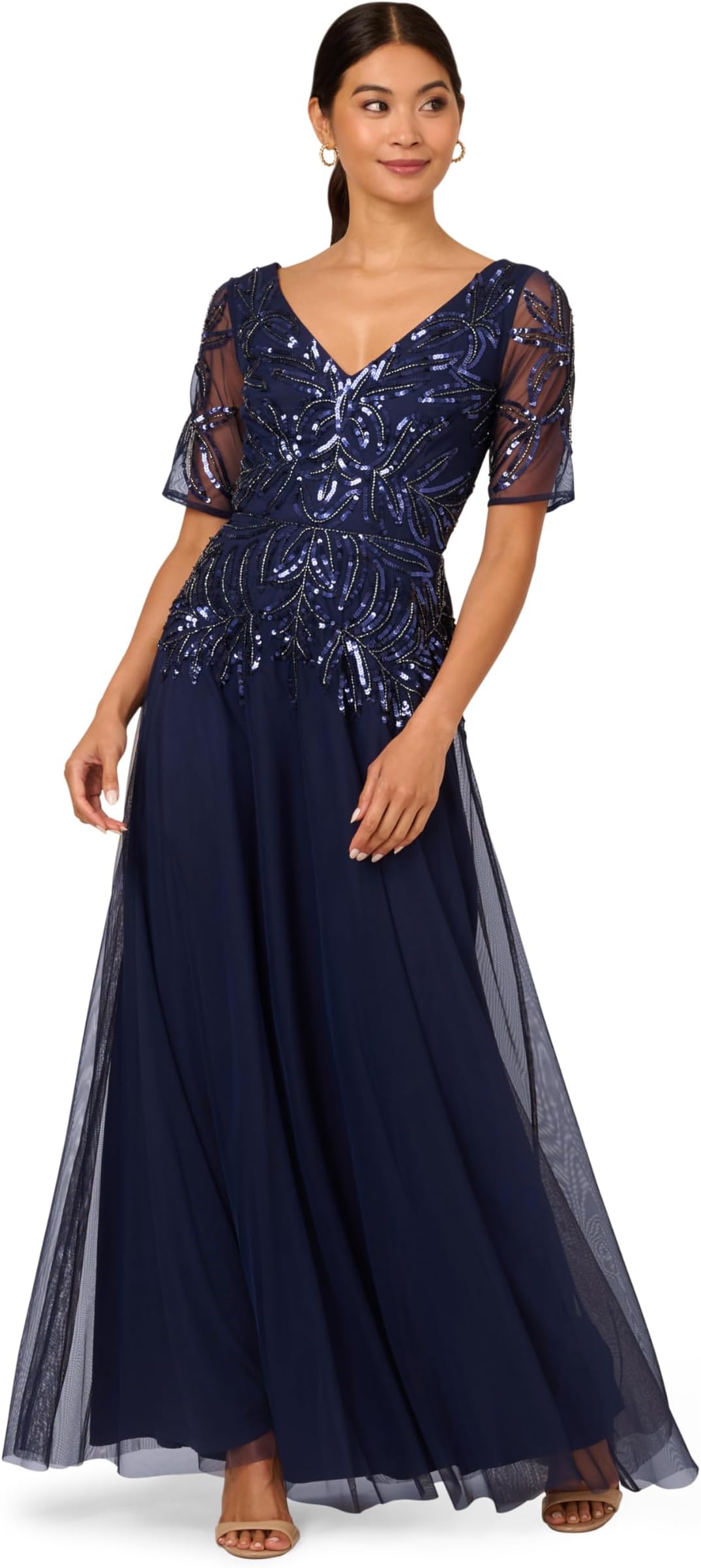 Beaded Mesh Long Dress