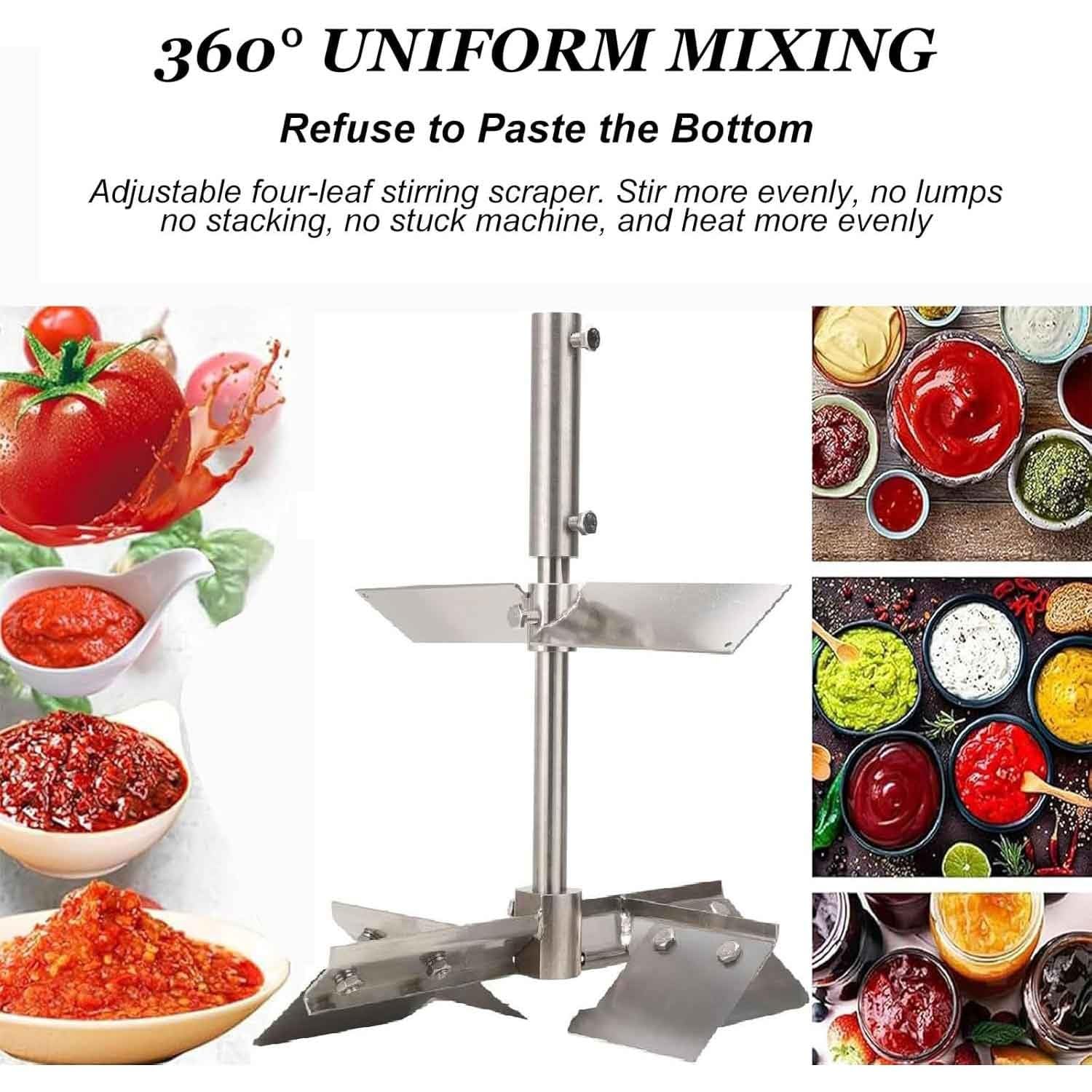 Mezclador de alimentos comercial, agitador eléctrico automático de acero inoxidable para condimentos de olla caliente, arranque con un botón, velocidad ajustable para sopa y salsa de chile