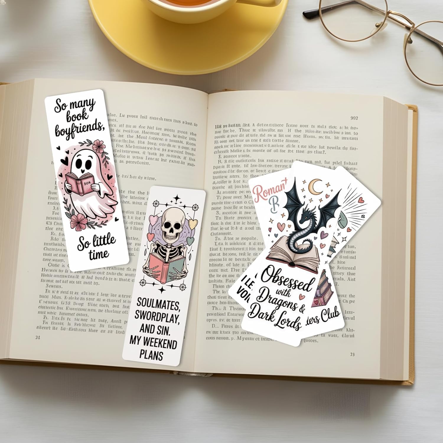 Dark Romance Bulk Bookmark for Women, 120 Pcs Cute Skull Dragon Paper Bookmarks Gift for Book Lovers, Romantasy Reading Accessories Creative Gifts for Men Teachers - Image 3