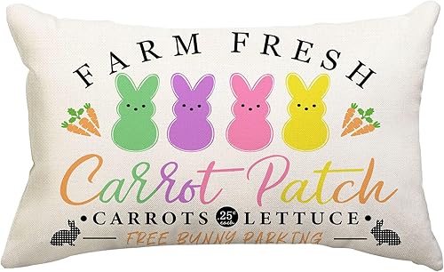 Rguct Fundas de almohada de Pascua de 12 x 20 pulgadas, silueta blanca y negra, conejo, decoración de granja de Pascua, almohadas de conejos de